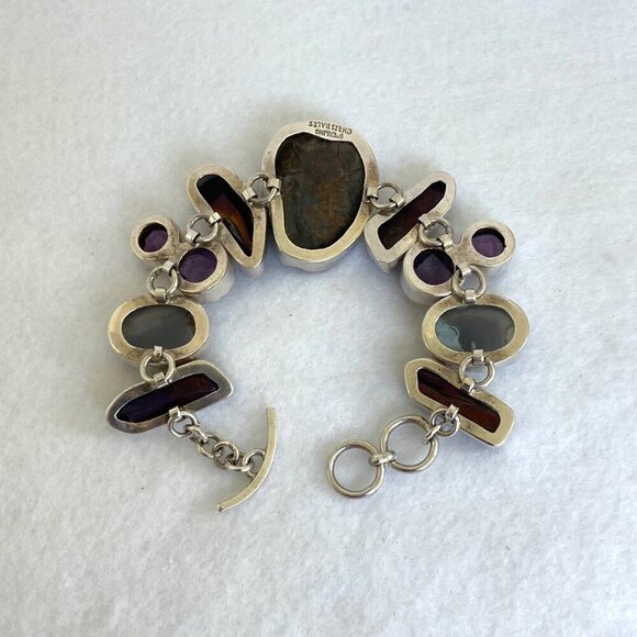 Chris Bales Sterling Silver 925 Heavy Amethyst Druzy Multi Gemstone Bracelet 61g - Picture 7 of 16